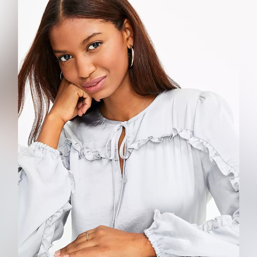 Ruffle Sleeve Mixed Media Blouse